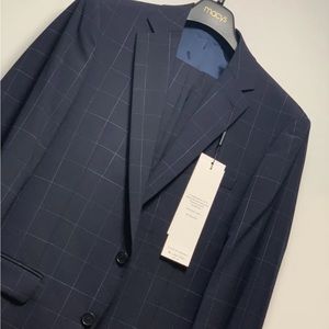 NEW $650 40R Calvin Klein WOOL SUIT X-FIT w/ Pants Mens 32w NAVY WINDOWPANE